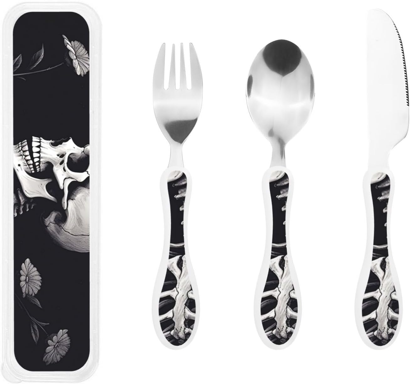3-Piece Kids Silverware Set With Storage Case, Stainless Steel Reusable Children Safe Knife Spoon Fork Set Butterfly On Beautiful Flower Children Flatware Set For Kids Lunch Box