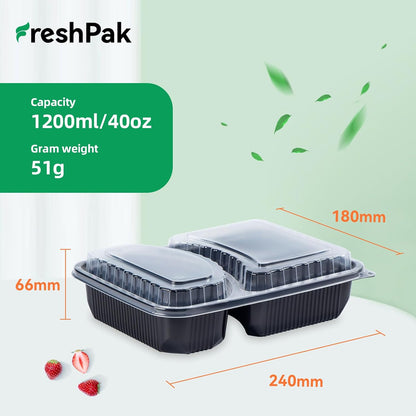 Meal Prep Container Reusable 40 Pack 34oz - Shrink Wrap Leakproof | Portion Control Leftover Plastic Food Containers with Lid | BPA Free Freezer & Microwave Safe | 4 Compartment Takeout Boxes