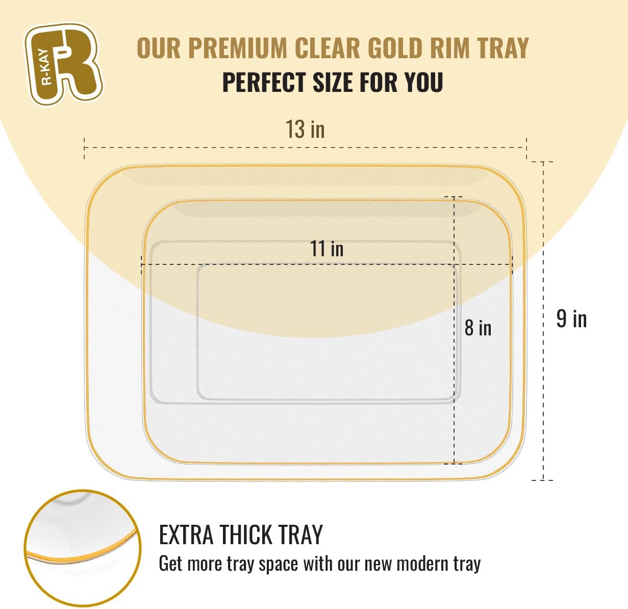 6 Pack Plastic Serving Trays for Party - 8 x 11 Disposable Serving Tray - Heavy Duty Gold Dessert Trays (Clear)