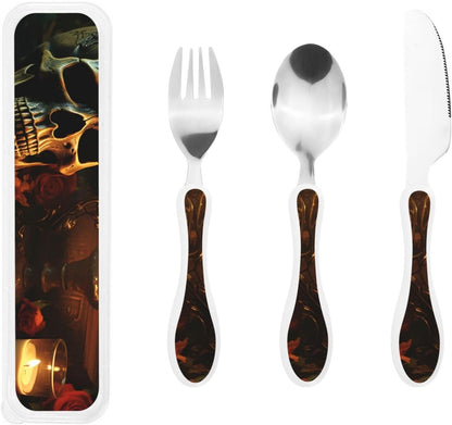 3-Piece Kids Silverware Set With Storage Case, Stainless Steel Reusable Children Safe Knife Spoon Fork Set Cartoon Cute Penguin Children Flatware Set For Kids Lunch Box