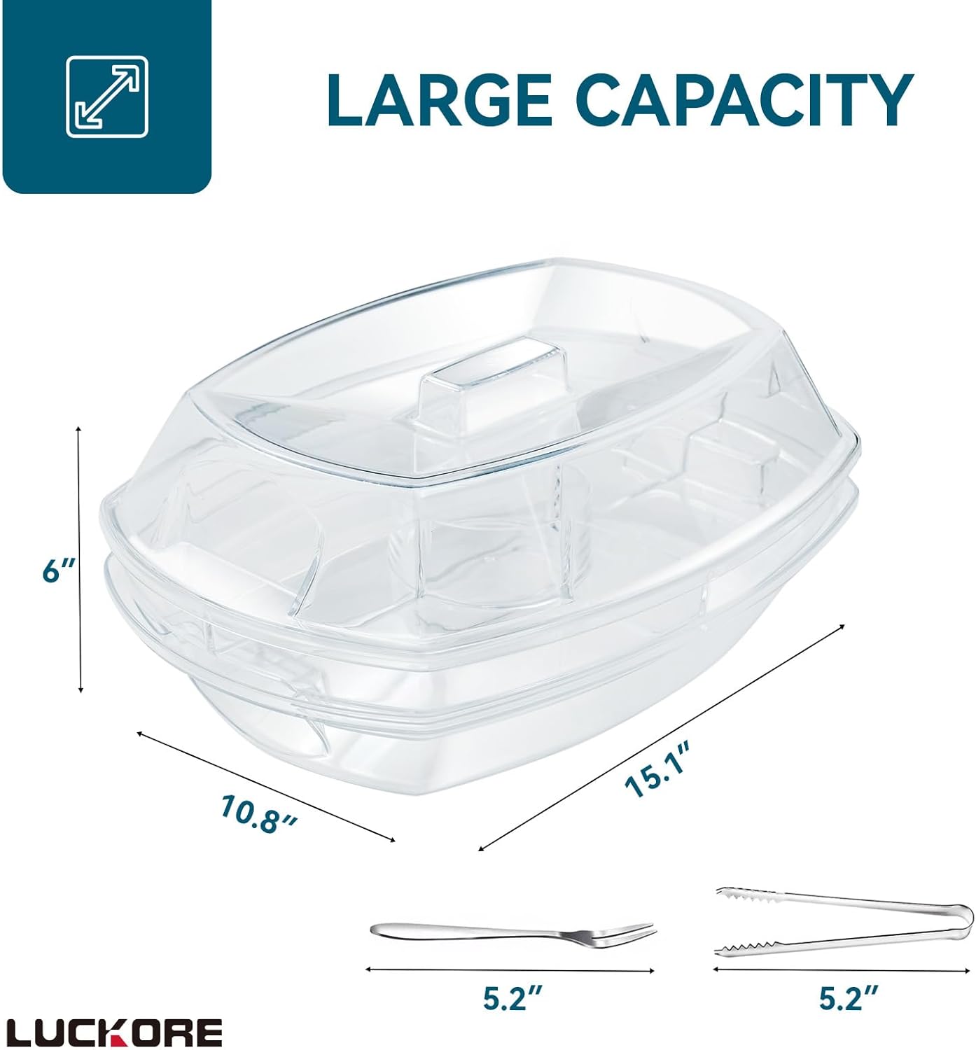 Luckore Chilled Ice Serving Tray, 15.1" Ice Chilled Party Platter, 3 Layers Veggie Platter with Lid, Stackable Appetizer Party with 4 Compartments for Shrimp, Fruits, Veggies