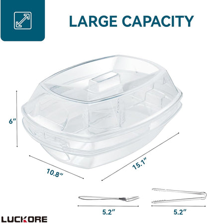 Luckore Chilled Ice Serving Tray, 15.1" Ice Chilled Party Platter, 3 Layers Veggie Platter with Lid, Stackable Appetizer Party with 4 Compartments for Shrimp, Fruits, Veggies