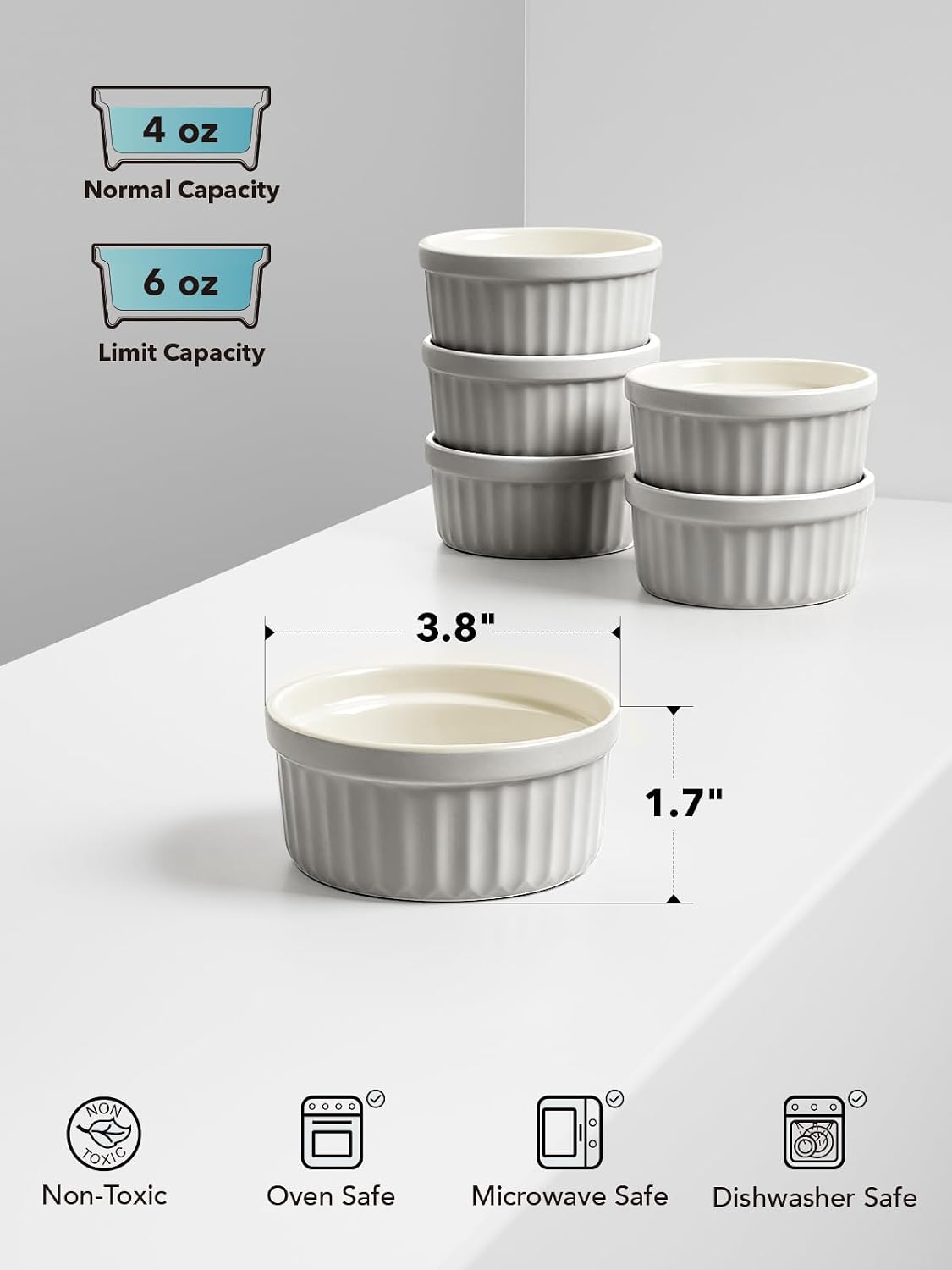 LE TAUCI Sauce Cups 2 OZ, Set of 6, White
