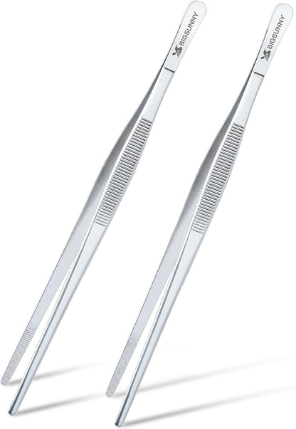 Set of 3 Kitchen Tweezers Fine Tweezer Tongs, MSY BIGSUNNY Stainless Steel Food Tweezers, Precision Serrated Tips Food Tongs (8.5" 10" and 12")