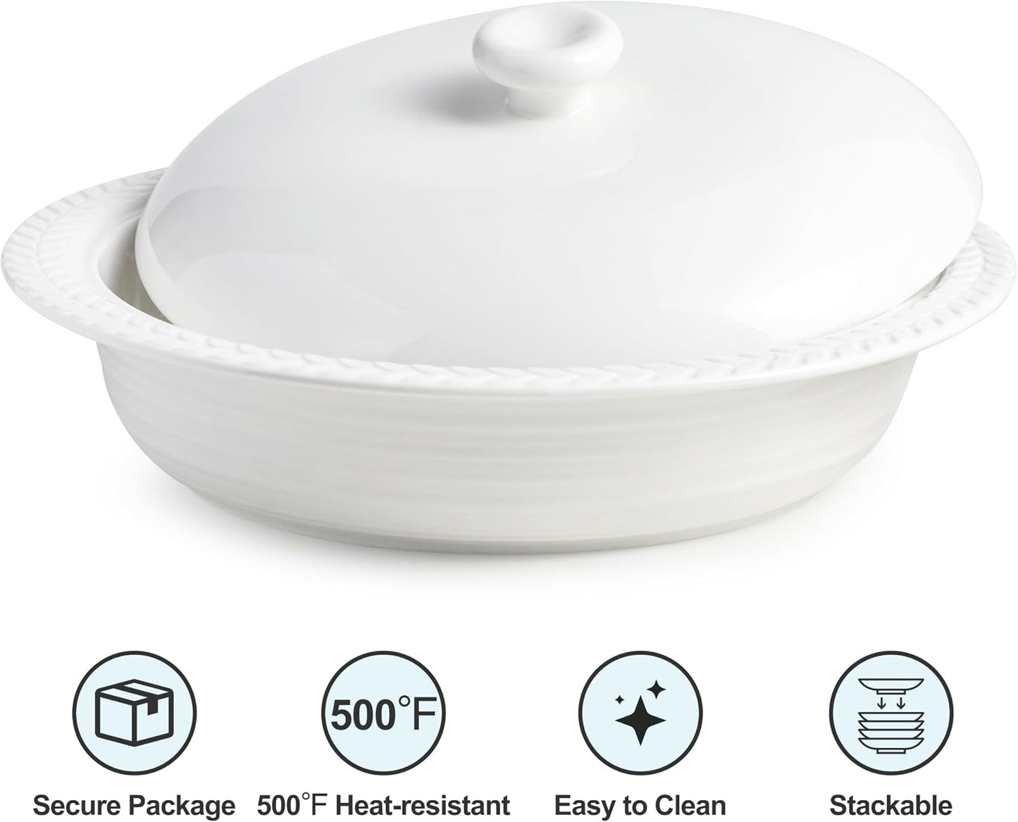Deep Dish Pie Pan with Lid, 11 inch Ceramic Pie Dish, Round Baking Dish for Apple, Quiche, Pot Pies, Tart, etc, Microwave, Dishwasher, and Oven Safe