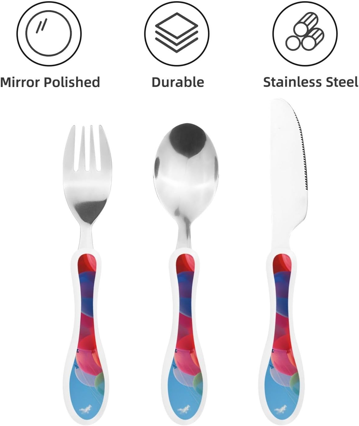 3-Piece Kids Silverware Set With Storage Case, Stainless Steel Reusable Children Safe Knife Spoon Fork Set Blue Active Girl Running Sunset Children Flatware Set For Kids Lunch Box - Colors C