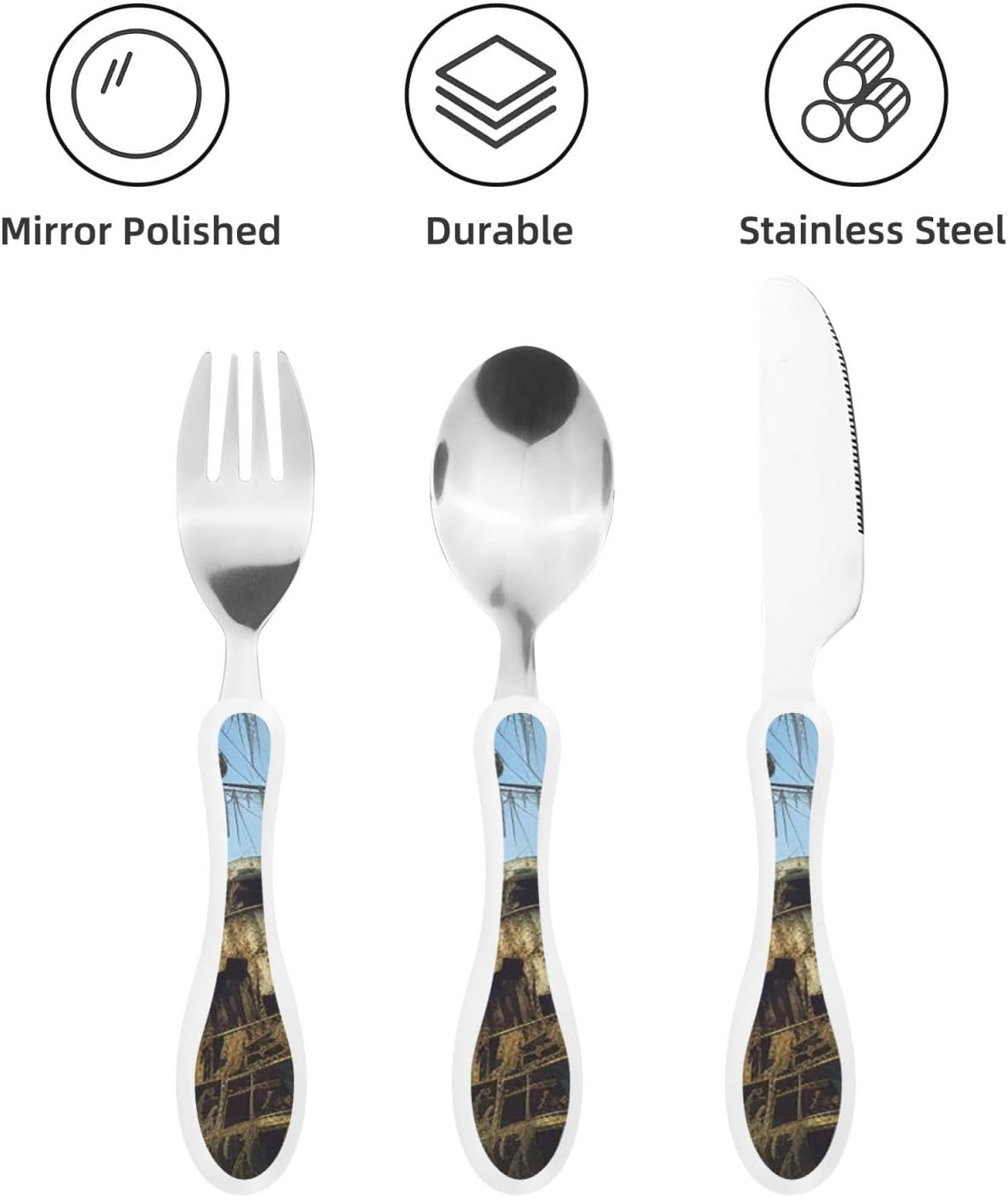 3-Piece Kids Silverware Set With Storage Case, Stainless Steel Reusable Children Safe Knife Spoon Fork Set Parrots On Branches Children Flatware Set For Kids Lunch Box