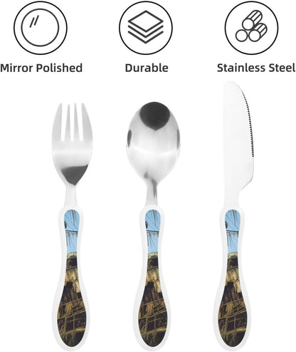 3-Piece Kids Silverware Set With Storage Case, Stainless Steel Reusable Children Safe Knife Spoon Fork Set Parrots On Branches Children Flatware Set For Kids Lunch Box
