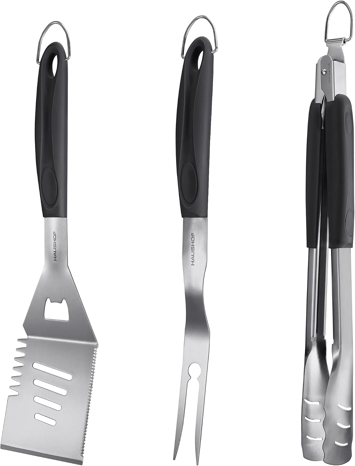 HAUSHOF Large Grill Accessories Heavy Duty BBQ Set Gifts for Men/Women - Premium Stainless Steel Spatula, Fork & Tongs, Barbecue Utensils Tool Kit Gift for Grilling Lover Outdoor