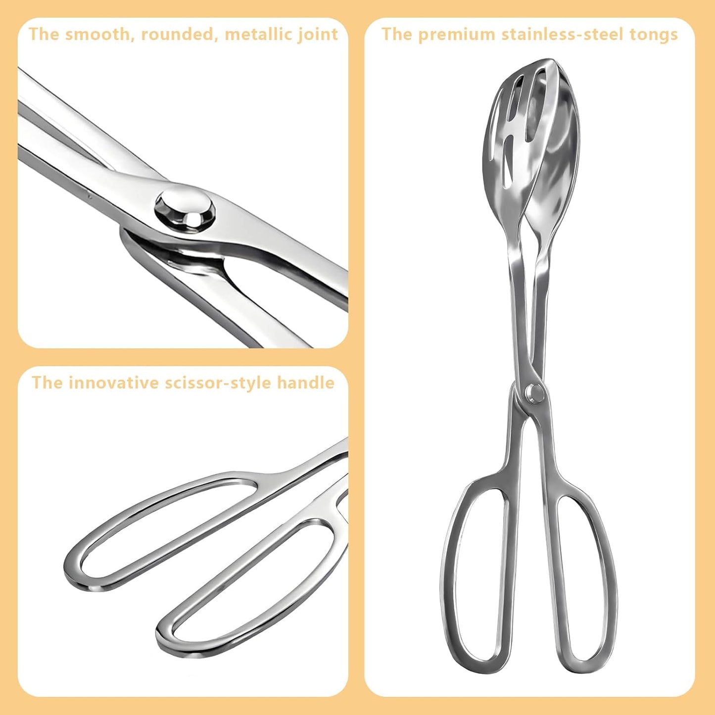 Kitchen Tongs for Cooking for Buffet Party Catering - Stainless Steel Salad Tongs for Food Bread Cake Bake Dessert, 10-Inch Serving Tongs for Grill, Steak, Barbecue, Scissor Design (1 Pack)