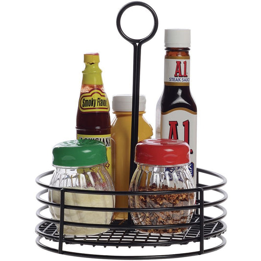 HUBERT Tabletop Condiment Caddy Black Metal - 7 1/2"Dia x 9 1/2"H