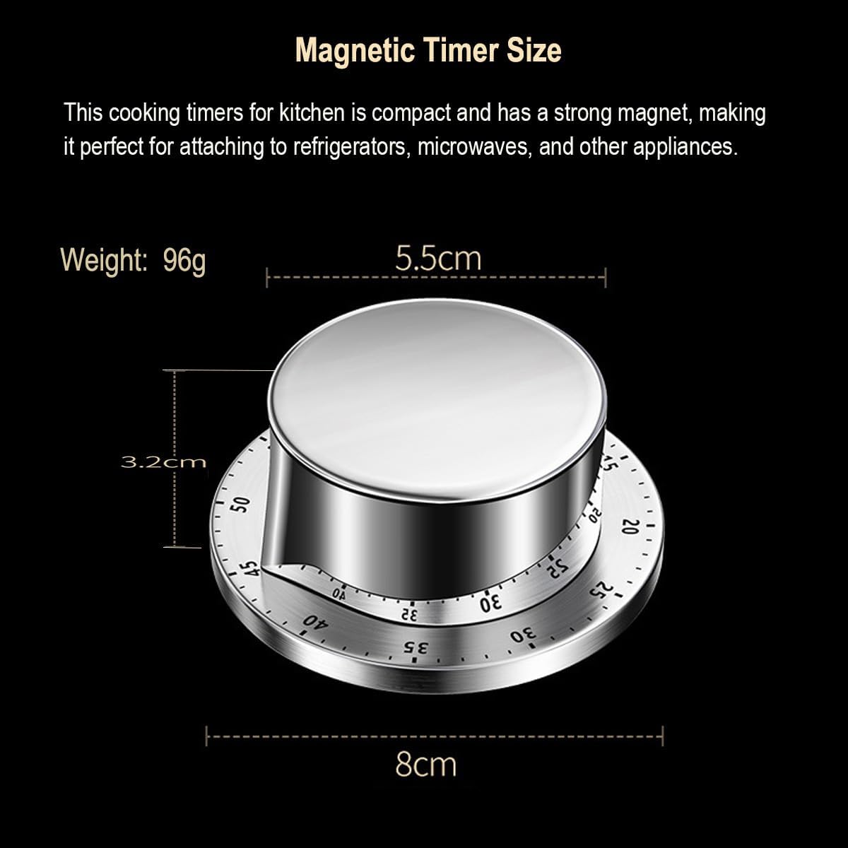 Mechanical Kitchen Timer Countdown Magnetic Stainless Steel for Egg Cooking
