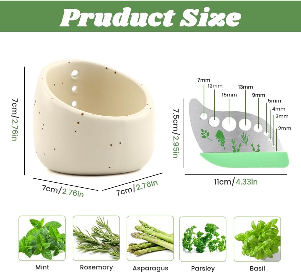 Ceramic Herb Stripper Bowl Set, 2‑In‑1 Herb Leaf Remover Tool Peeling Bowl