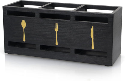 Wooden Silverware Cutlery Holder White Flatware Caddy Small Kitchen Utensil Holders for Party Wood Silverware Organizer Storage for Table Countertop Spoon and Fork Holder Utensils Caddy Basket