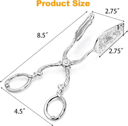Jucoan 3 Pack Vintage Silver Serving Tongs, 8.5 Inch Zinc Alloy Metal Food Buffet Bread Salad Tongs for Birthday Wedding Tea Party, Dishwasher Safe