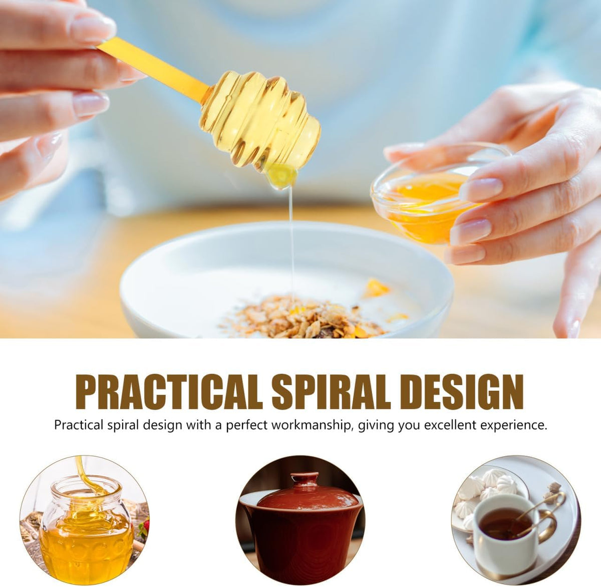 CALLARON Glass Honey Dipper Stirring Stick - Portable Household Honey Rod for Tea Coffee Jam - Practical Spiral Design 5.35 X 1.18 Inches