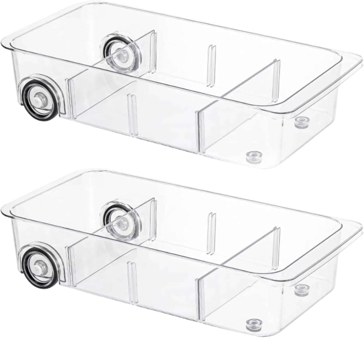 Attelite 3 Pack Fridge Organizer on Wheels,Roll Out Refrigerator Organizers and Storage Clear Design with Dividers,Upgrade Thick Plastic Storage Bins with Wheels, Kitchen Organization