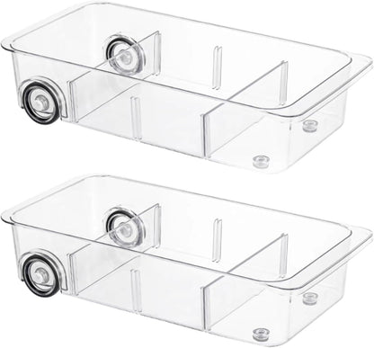 Attelite 3 Pack Fridge Organizer on Wheels,Roll Out Refrigerator Organizers and Storage Clear Design with Dividers,Upgrade Thick Plastic Storage Bins with Wheels, Kitchen Organization