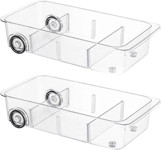 Attelite 3 Pack Fridge Organizer on Wheels,Roll Out Refrigerator Organizers and Storage Clear Design with Dividers,Upgrade Thick Plastic Storage Bins with Wheels, Kitchen Organization