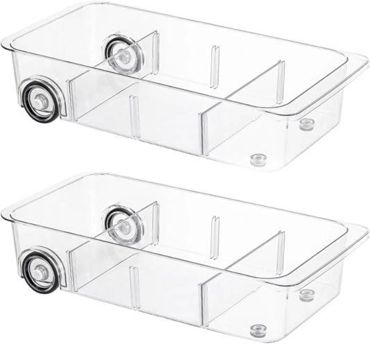 Attelite RollOut Refrigerator Drawer Organizer and Storage Clear Design with Dividers, Fridge Organizer on Wheels, Upgrade Thick Plastic Pantry Storage Bins, Kitchen Organization 2 Set