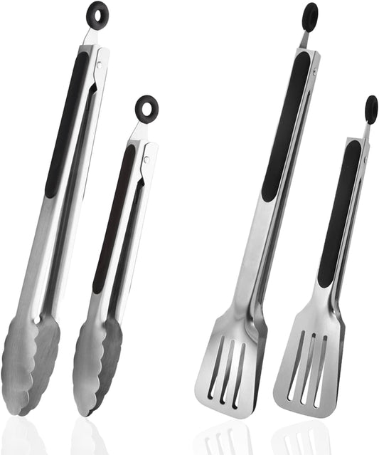 Kitchen Tongs for Cooking, Stainless Steel Salad Tongs for Serving Food Grilling with Locking Ring, Set of 4-9 inch and 12 inch