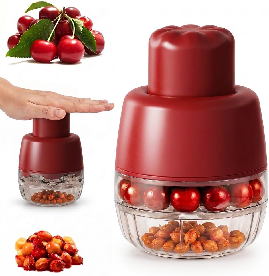 7-in-1 Cherry & Olive Pitter Tool, 2026 New Hand Push Cherry Pitter Tool Pit Remover, Multiple Cherry Pitter Corer with 7 Holes Portable Fruit Seed Remover for Fresh Cherry Dishes (Transparent Red)