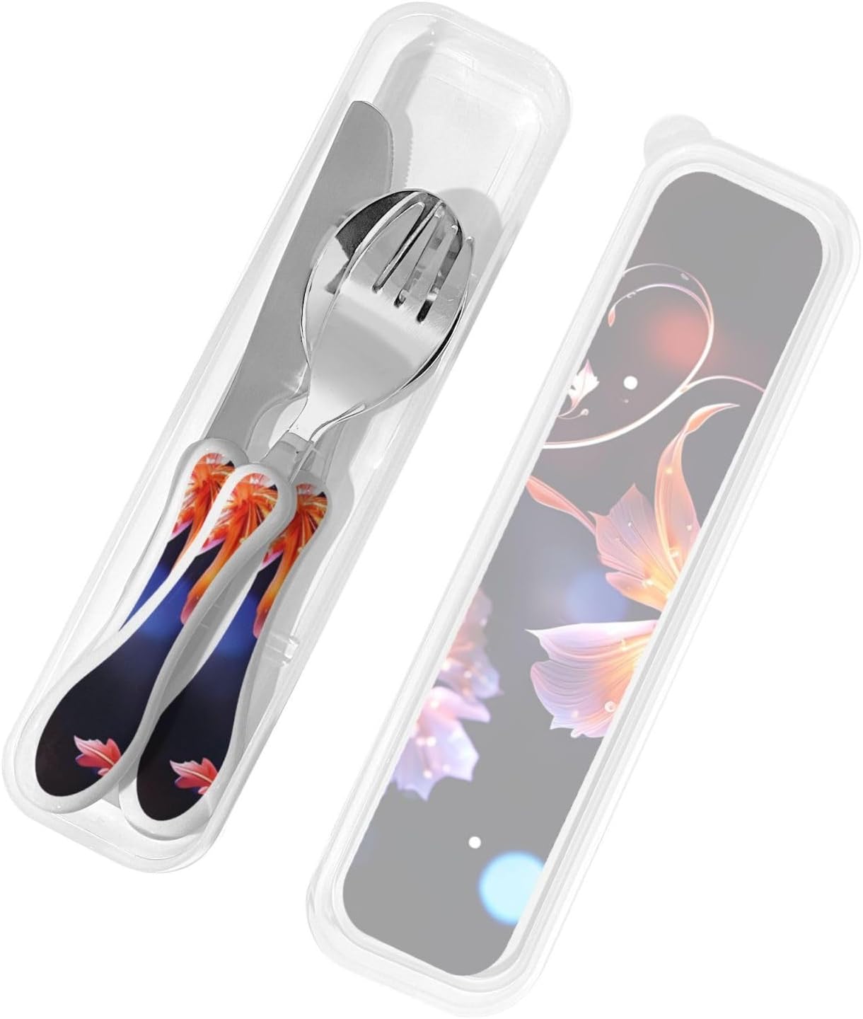 3-Piece Kids Silverware Set With Storage Case, Stainless Steel Reusable Children Safe Knife Spoon Fork Set Airplane Sunset Children Flatware Set For Kids Lunch Box