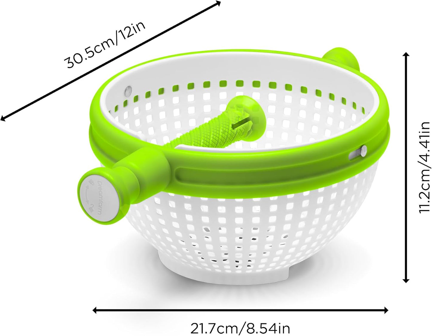Dreamfarm Spina 2-In-1 Easy-To-Use, Collapsible Salad Spinner & Straining Colander for Salad, Fruit, Vegetable, Lettuce - White/Green | Compact storage, in-sink salad washer and strainer, 12 cup capacity, cleans fruit, vegetables and berries, drains pasta