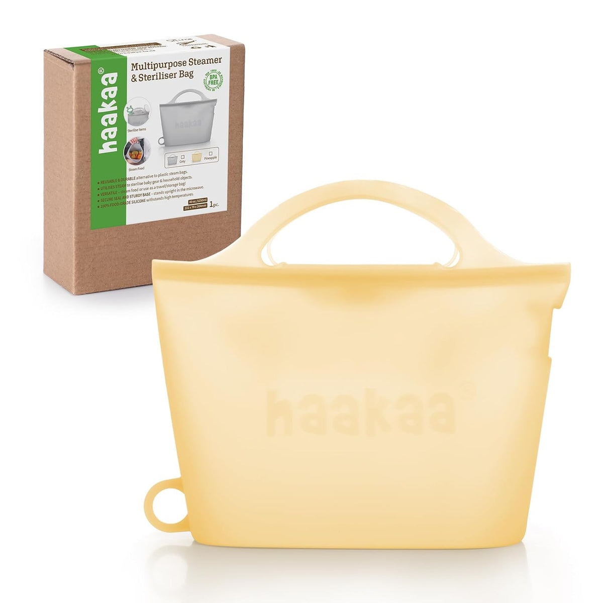 Haakaa Silicone Microwave Steamer & Steriliser Bag, 70oz/2000ml Large Capacity Reusable Steaming Bags for Baby Bottles, Breast Pump, Accessories, Pacifiers,Teethers, Great for Home&On The Go, Grey/1PC