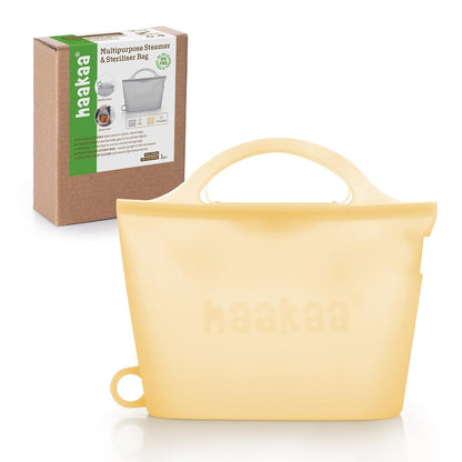 Haakaa Silicone Microwave Steamer & Steriliser Bag, 70oz/2000ml Large Capacity Reusable Steaming Bags for Baby Bottles, Breast Pump, Accessories, Pacifiers,Teethers, Great for Home&On The Go, Grey/1PC