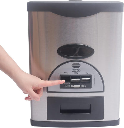 Gdrasuya10 22 Lbs Auto Rice Dispenser, Large Stainless Steel Rice Container with Scale Measuring for Home Kitchen Pantry Organization