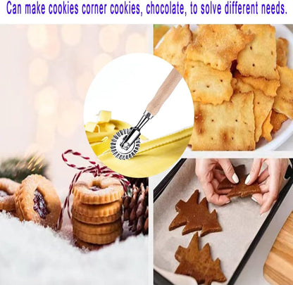 Ravioli Cutter Stamps with Roller Wheel Round Mold with Wooden Handle and Fluted Edge Pasta Press Pasta Cutter for Home and Kitchen Use- 1.3" Diameter