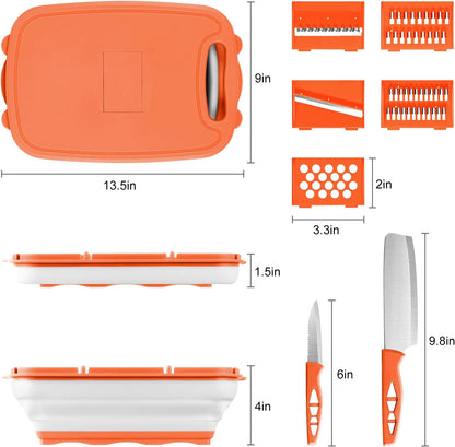 Gintan Collapsible Camping Cutting Board, 9-in-1 Chopping Board with Colander, Kitchen Vegetable Washing Basket for Camping, Camping Gifts Camping Accessories for RV Campers (Blue+Grey)