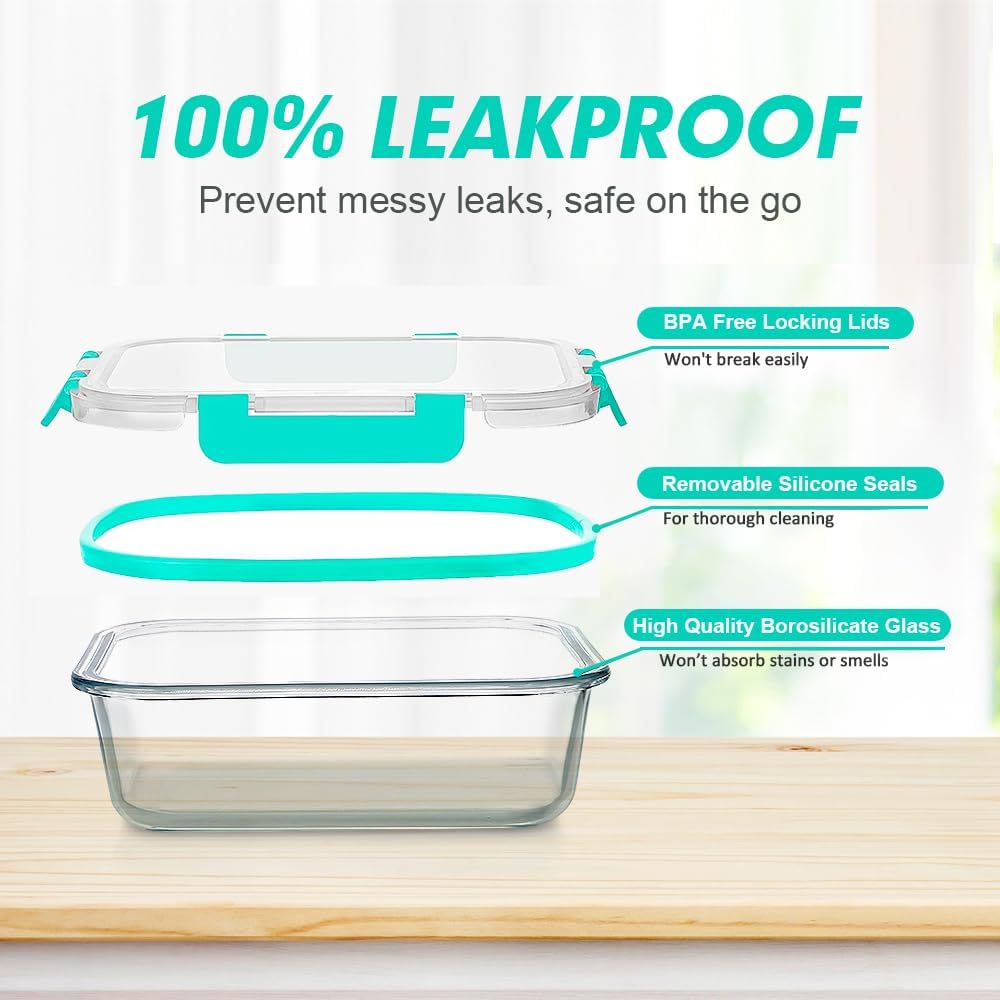 VERONES 30 Pieces Glass Meal Prep Containers Set, Stackable Glass Food Storage Containers with Lids-Airtight Lunch Containers，for Microwave, Oven, Freezer & Dishwasher,Grey