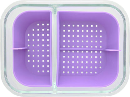 Two Compartment Borosilicate Glass Container Cleaning Tool with Sealable Lid (Full Melt Sand)