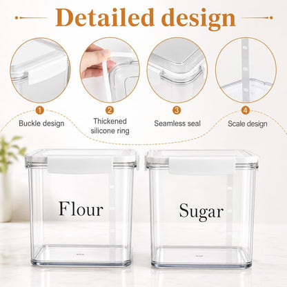 Set of 2 Large Food Storage Jars 4L - Airtight Containers with Lids, White with Free Spoon - Kitchen Canisters for Sugar,Flour,Coffee,Pantry Organization-S
