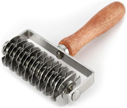 Lattice Pastry Cutter, Stainless Steel Pastry Lattice Roller Cutter, Multipurpose Lattice Rolling Cutting Knife with Wood Handle for Pizza, Biscuits, Bread, Pie, 7.9x5.1in