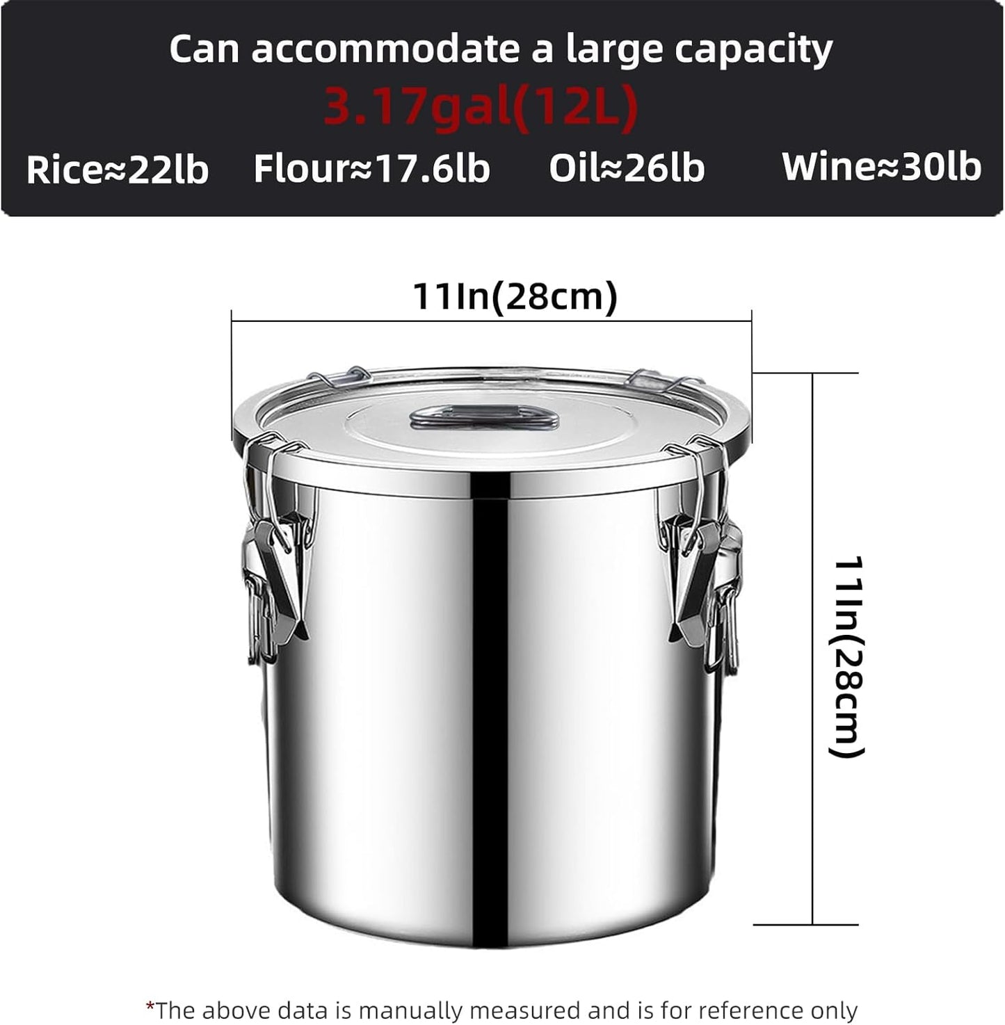 304 stainless steel food storage containers with lids lock clips airtight container large airtight for rice flour sugar grain coffee bean storage containers Kitchen jar (5.55gal/21L)