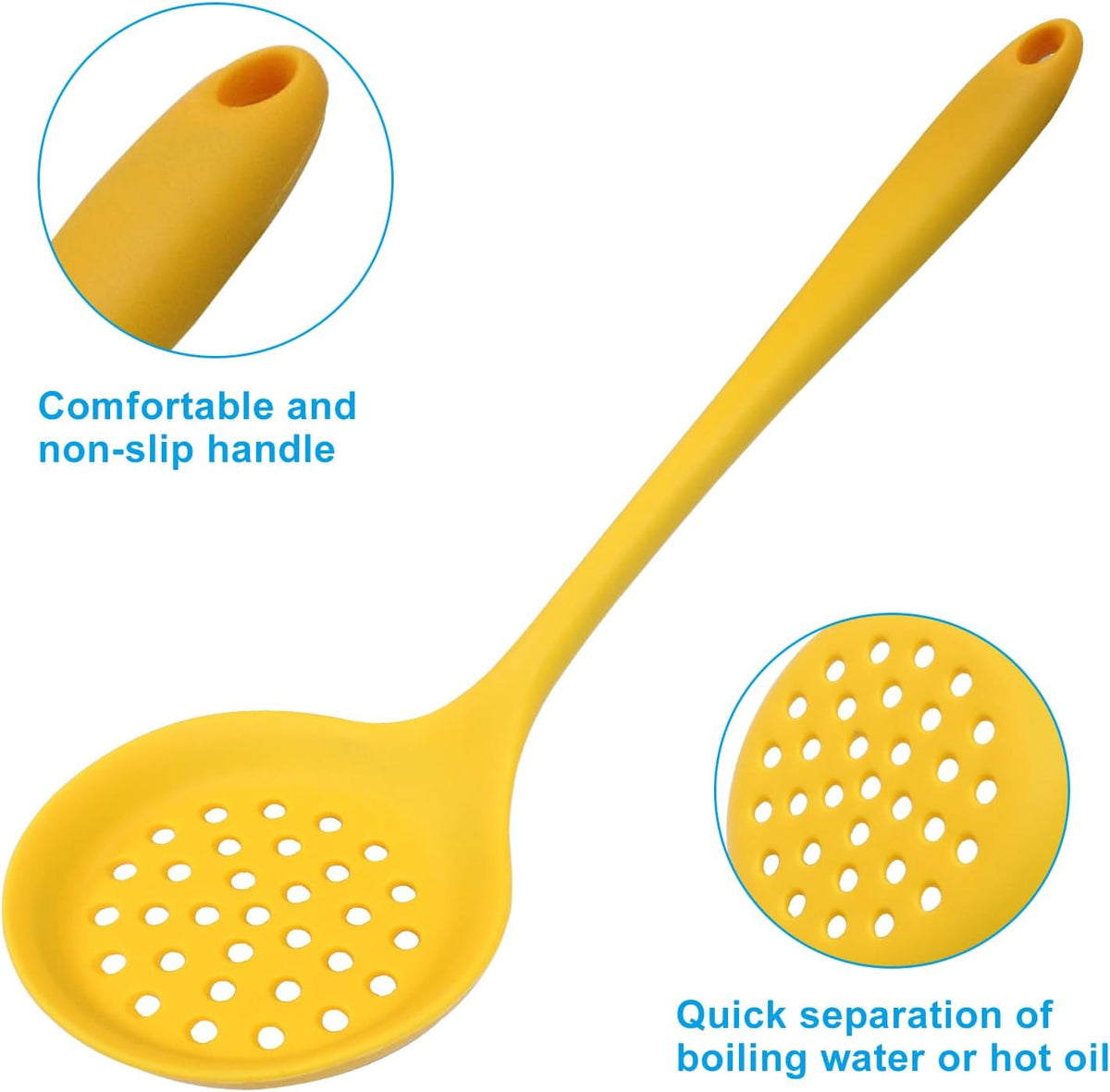 Hordion Silicone Slotted Spoon, Yellow Strainer Spoon Non Stick Skimmer