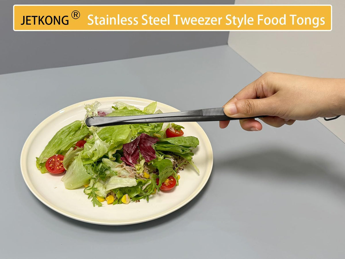 JETKONG 3 Pcs Extra Long Kitchen Tweezers 9 12 14 Inch Heavy Duty Stainless Steel Cooking Tweezers (Round Tips, Silver)