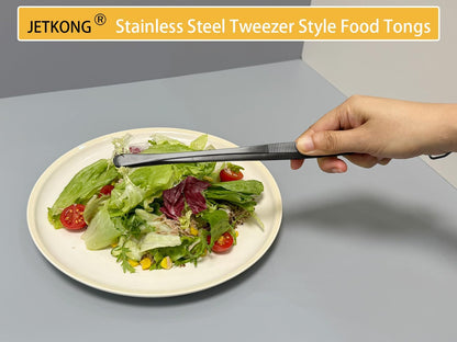 JETKONG 3 Pcs Extra Long Kitchen Tweezers 9 12 14 Inch Heavy Duty Stainless Steel Cooking Tweezers (Round Tips, Silver)