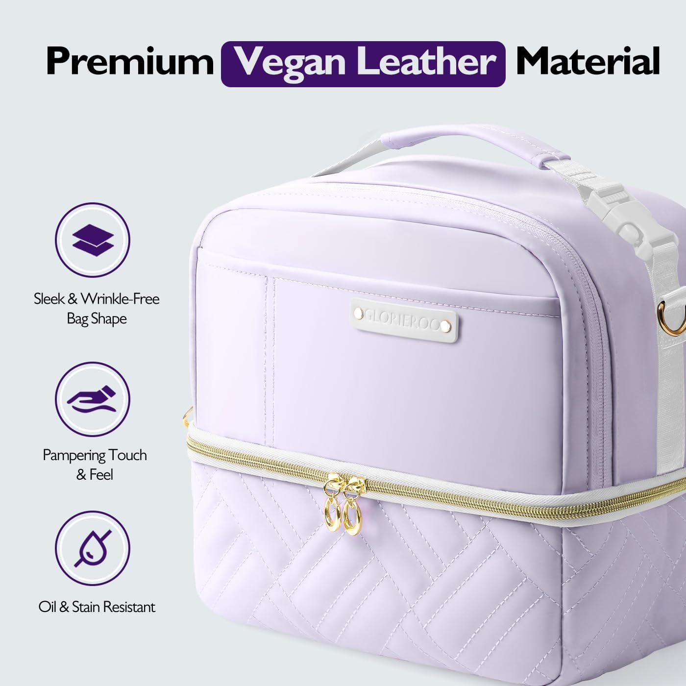 Double Deck Lunch Box Bag Women - Vegan Leather Insulated Waterproof Leakproof Cooler for Work Travel Picnics - Teacher Mothers Day Christmas Birthday Gifts