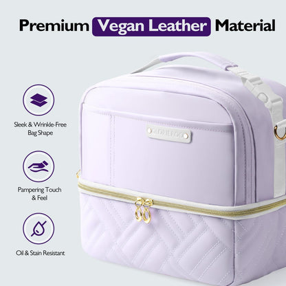 Double Deck Lunch Box Bag Women - Vegan Leather Insulated Waterproof Leakproof Cooler for Work Travel Picnics - Teacher Mothers Day Christmas Birthday Gifts