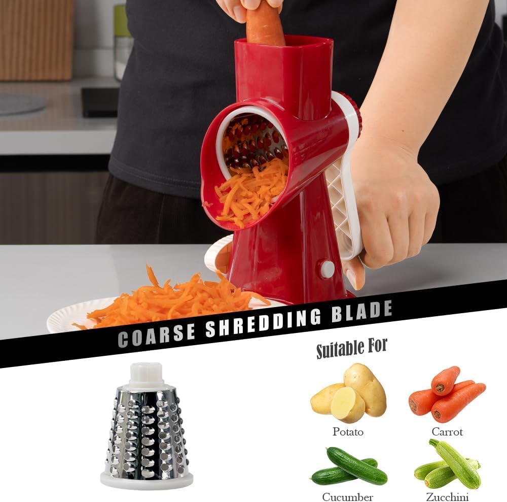 Badelite Cheese Grater Vegetable Cheese Shredder Slicer Grater for Kitchen 3 Changeable Blades for Cheese Potato Zucchini Nuts Chocolate (Grey Blue)