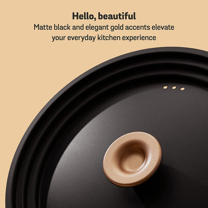 Meyer Universal Lids 6.25" | 7" | 8" Stainless Steel, Pots and Pans Cookware Stacking Lids, Replacement Cooking Stackable Lids, Small, Matte Black with Gold Accent Knob, Accent Series, 6.25-7-8 inch