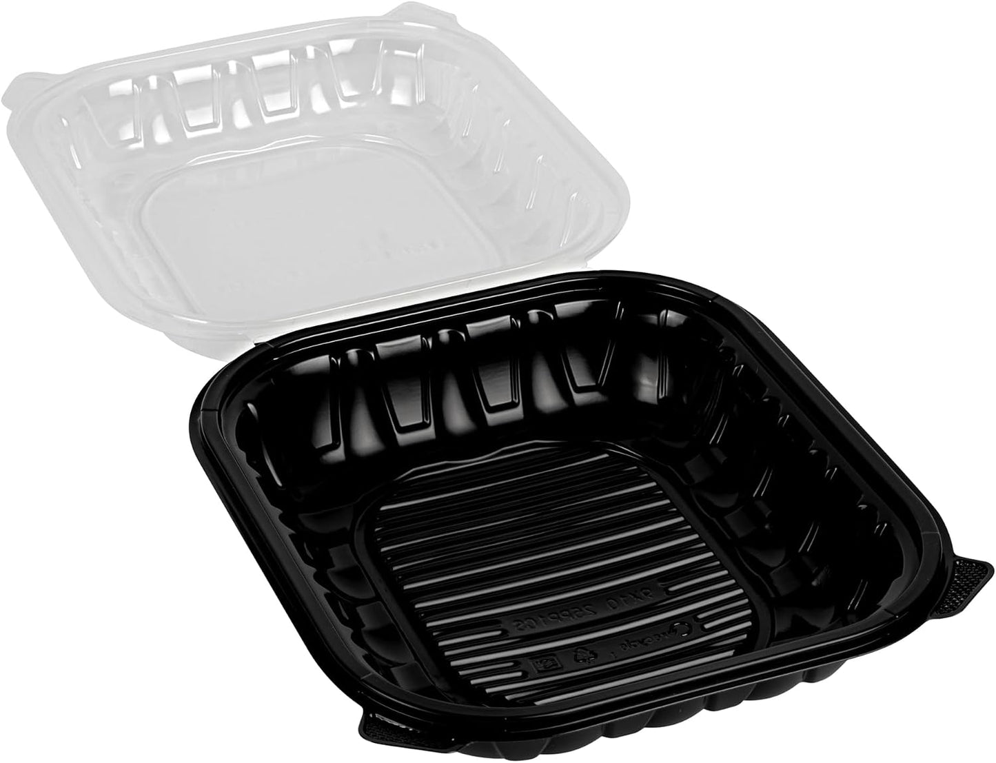 Thermo Tek 40 Ounce Clamshell Containers, 50 Disposable Take Out Boxes - 3 Compartments, Ventilated Lids, Black Plastic Meal Prep Containers, Microwavable, For Pasta Or Salads - Restaurantware