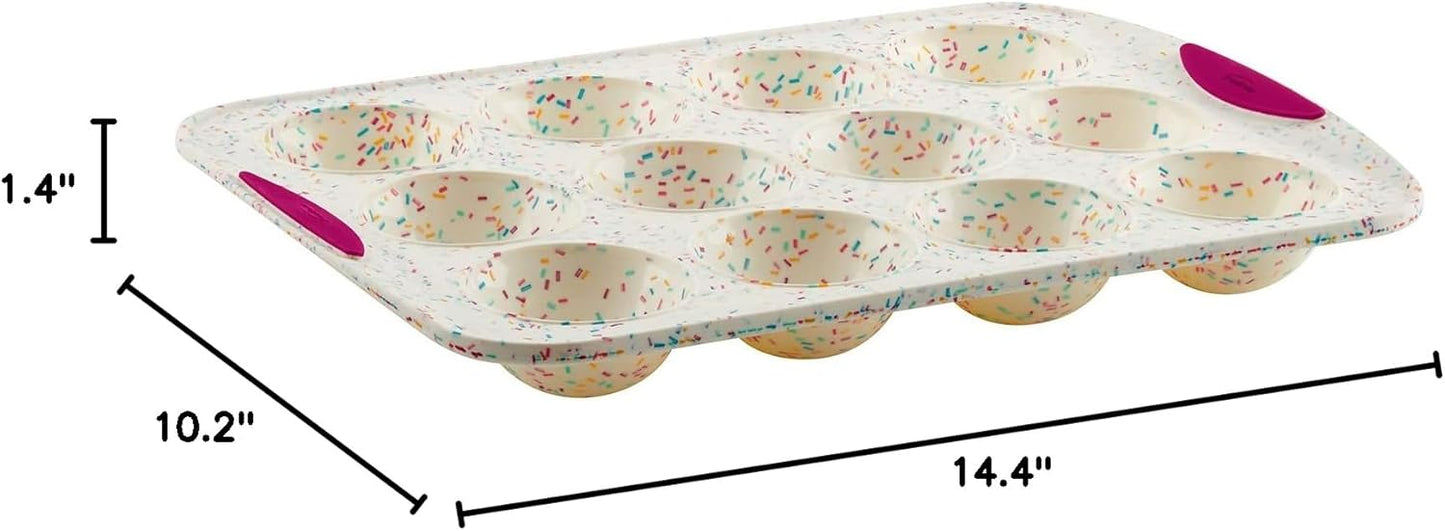 Trudeau Structure White Confetti 6-Cup Jumbo Muffin Pan – Premium Steel-Reinforced Silicone Bakeware, Nonstick BPA-Free Cupcake & Muffin Mold – Oven, Freezer & Dishwasher Safe