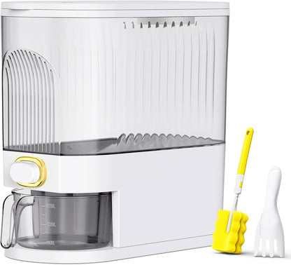 Rice Dispenser,22Lbs-25Lbs Rice Container with Measuring Cup, Upgraded Lid Time Dials & Built-in Fresh Box Rice Container Storage for Home Kitchen Pantry Stores Rice - White Capacity 22Lbs-25Lbs