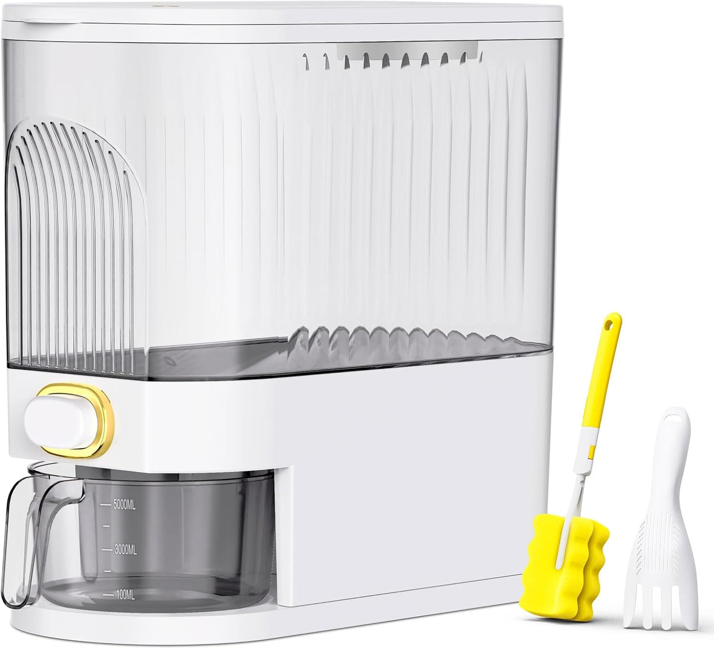 Rice Dispenser,22Lbs-25Lbs Rice Container with Measuring Cup, Upgraded Lid Time Dials & Built-in Fresh Box Rice Container Storage for Home Kitchen Pantry Stores Rice - White Capacity 22Lbs-25Lbs