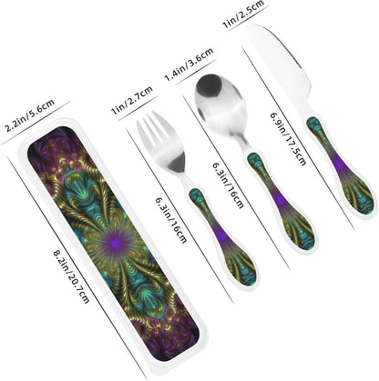 3-Piece Kids Silverware Set With Storage Case, Stainless Steel Reusable Children Safe Knife Spoon Fork Set Blue Active Girl Running Sunset Children Flatware Set For Kids Lunch Box - Colors C